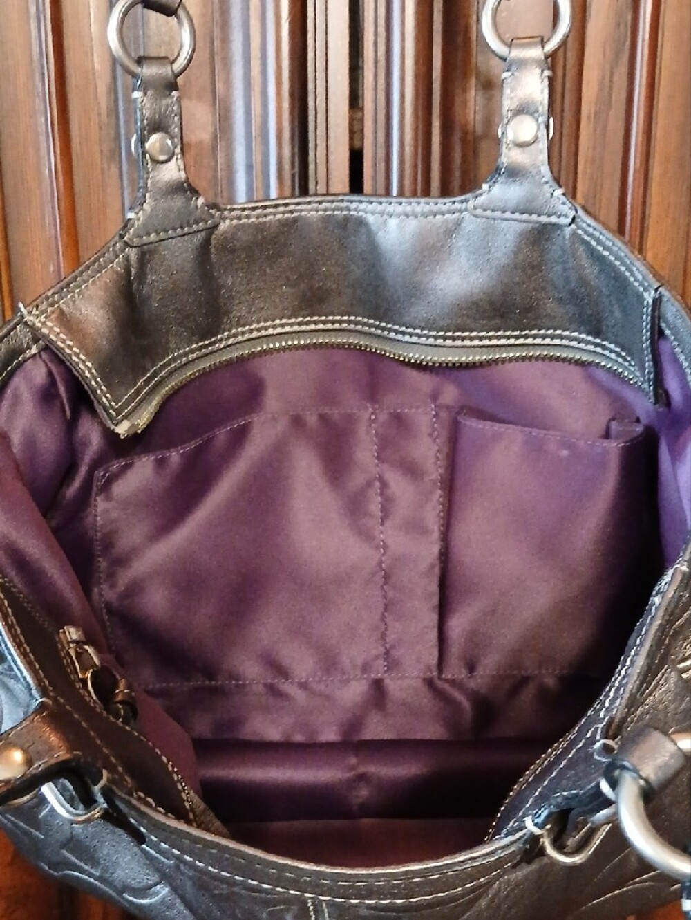 Coach Metallic Pewter Embossed Logo Shoulder Bag - Picture 6 of 6